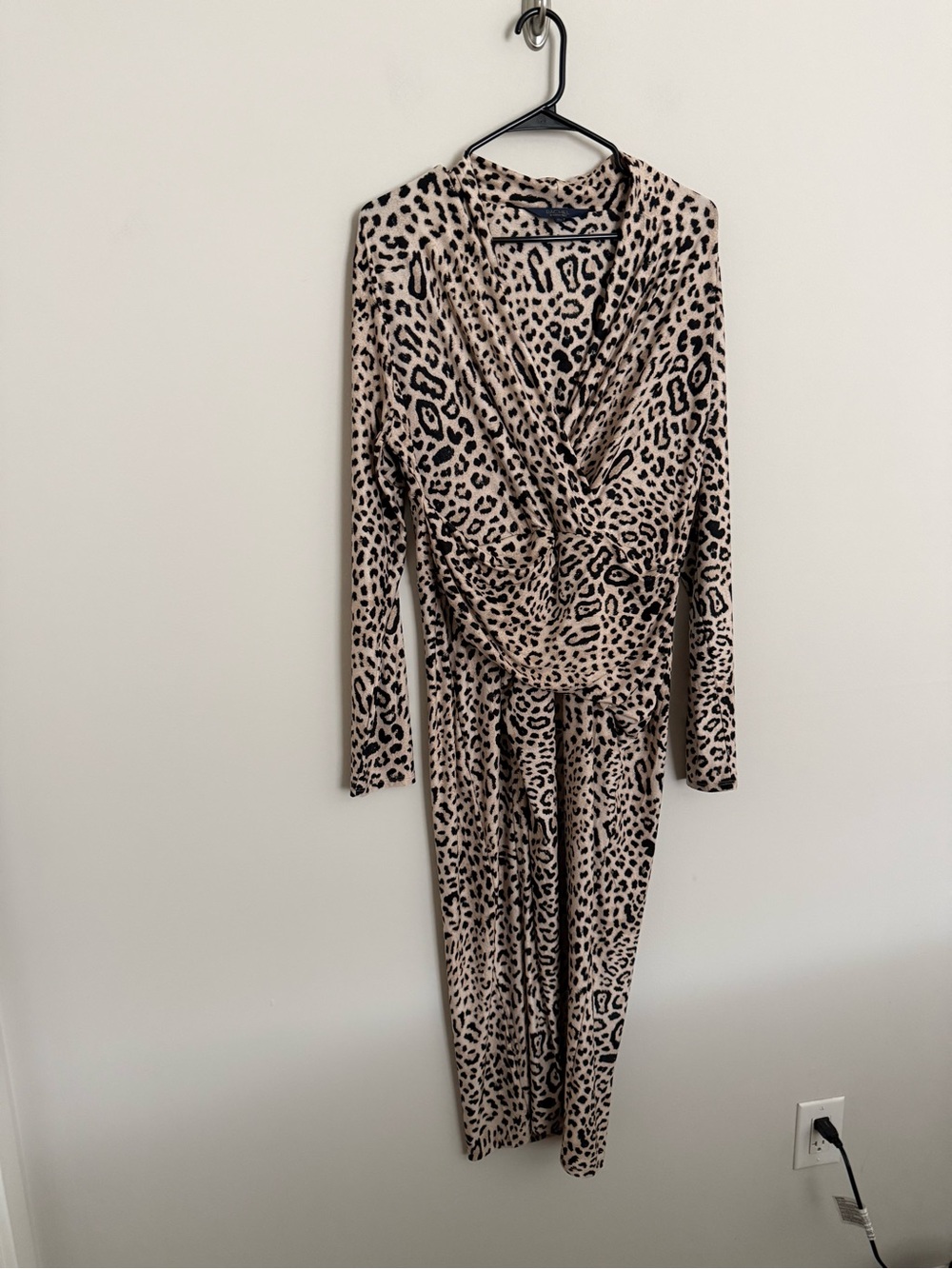 Rachel Roy XL Leopard Print Ruched Midi Dress Long Sleeve Bodycon - Picture 3 of 10